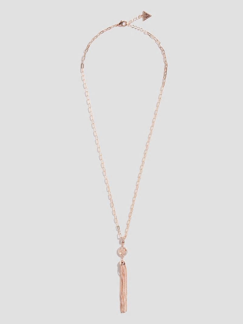 Guess Rose Gold-Tone Quattro G Tassel Necklace - Rose Gold Guess Rose Gold-Tone Quattro G Tassel Necklace - Rose Gold