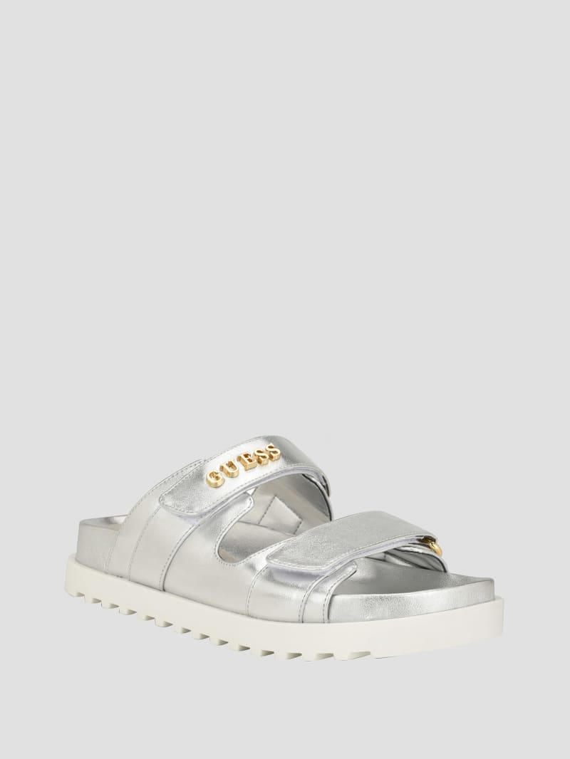 Guess Fabulon Two-Strap Slides - Silver 040 Guess Fabulon Two-Strap Slides - Silver 040