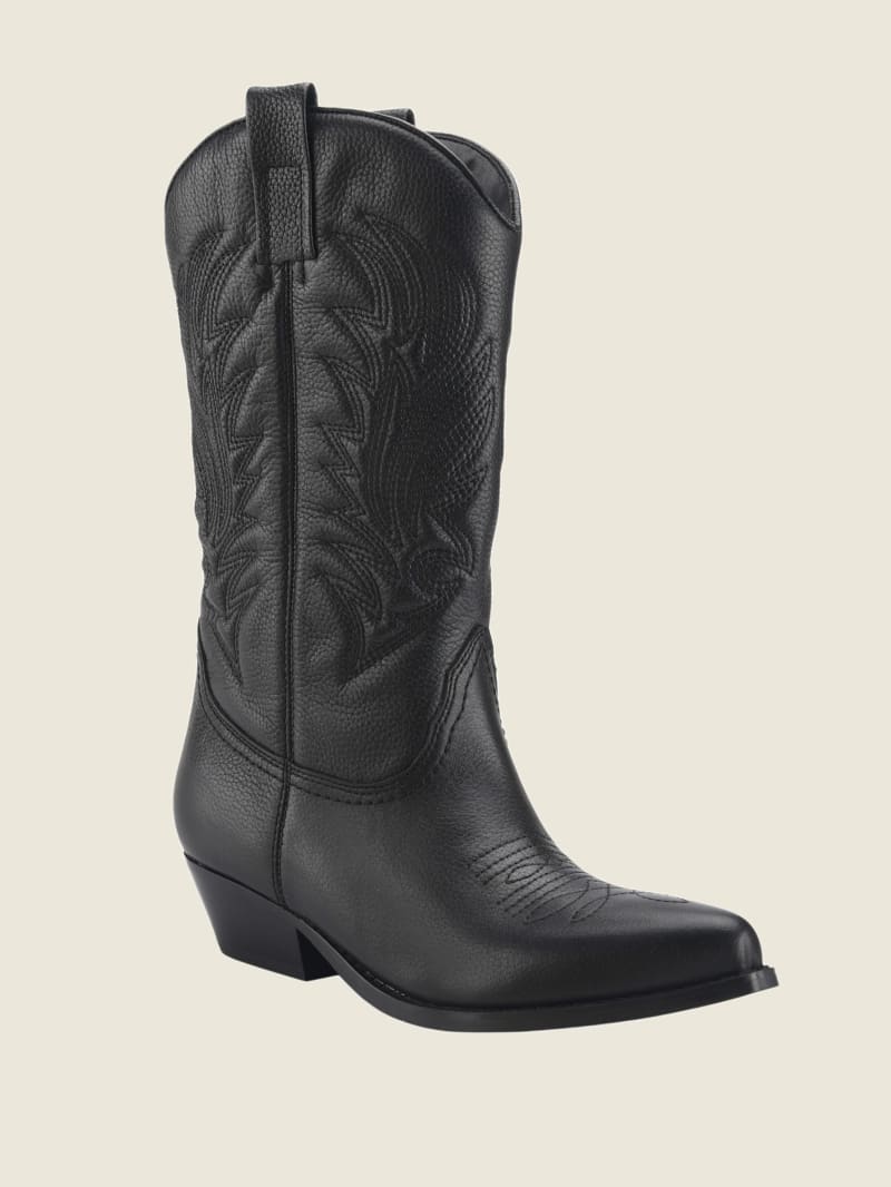 Guess Gallen Leather Cowgirl Boots - Black 001 Guess Gallen Leather Cowgirl Boots - Black 001