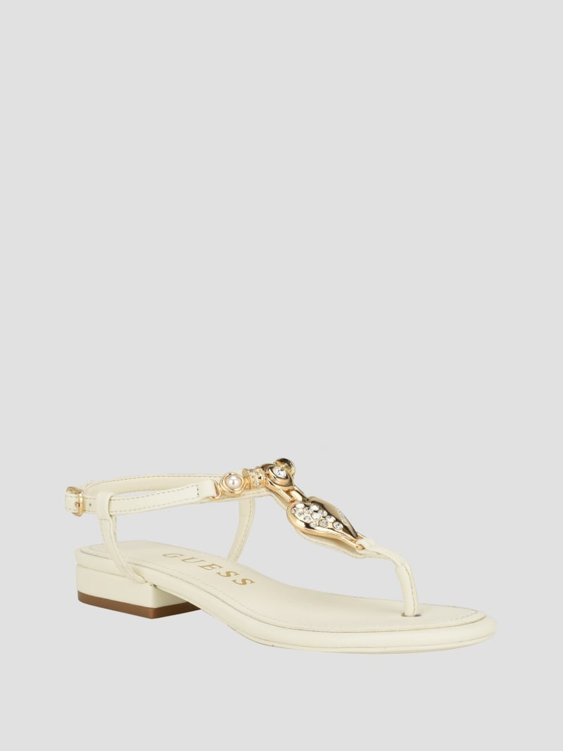 Guess Jiarella T-Strap Signature Sandal - Ivory 150 Guess Jiarella T-Strap Signature Sandal - Ivory 150