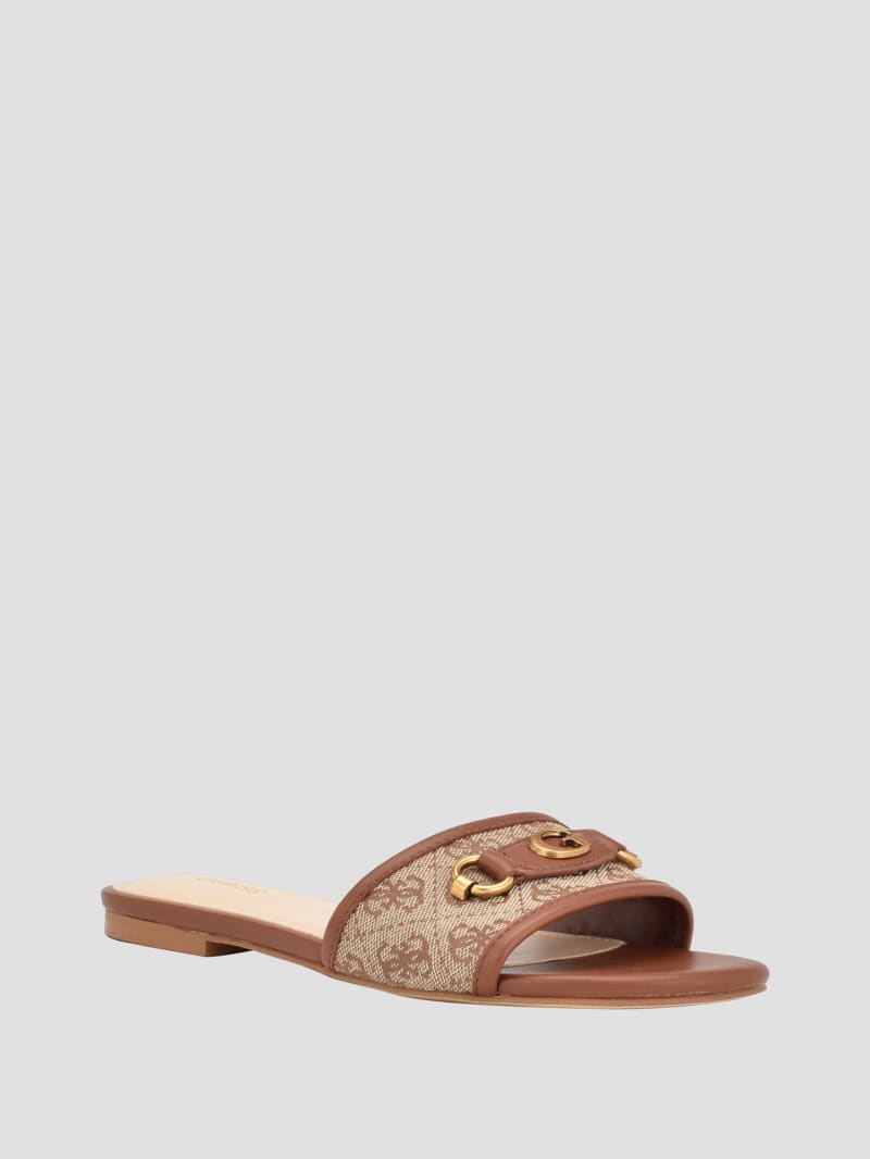 Guess Hammi Logo Slide Sandals - Medium Brown Guess Hammi Logo Slide Sandals - Medium Brown