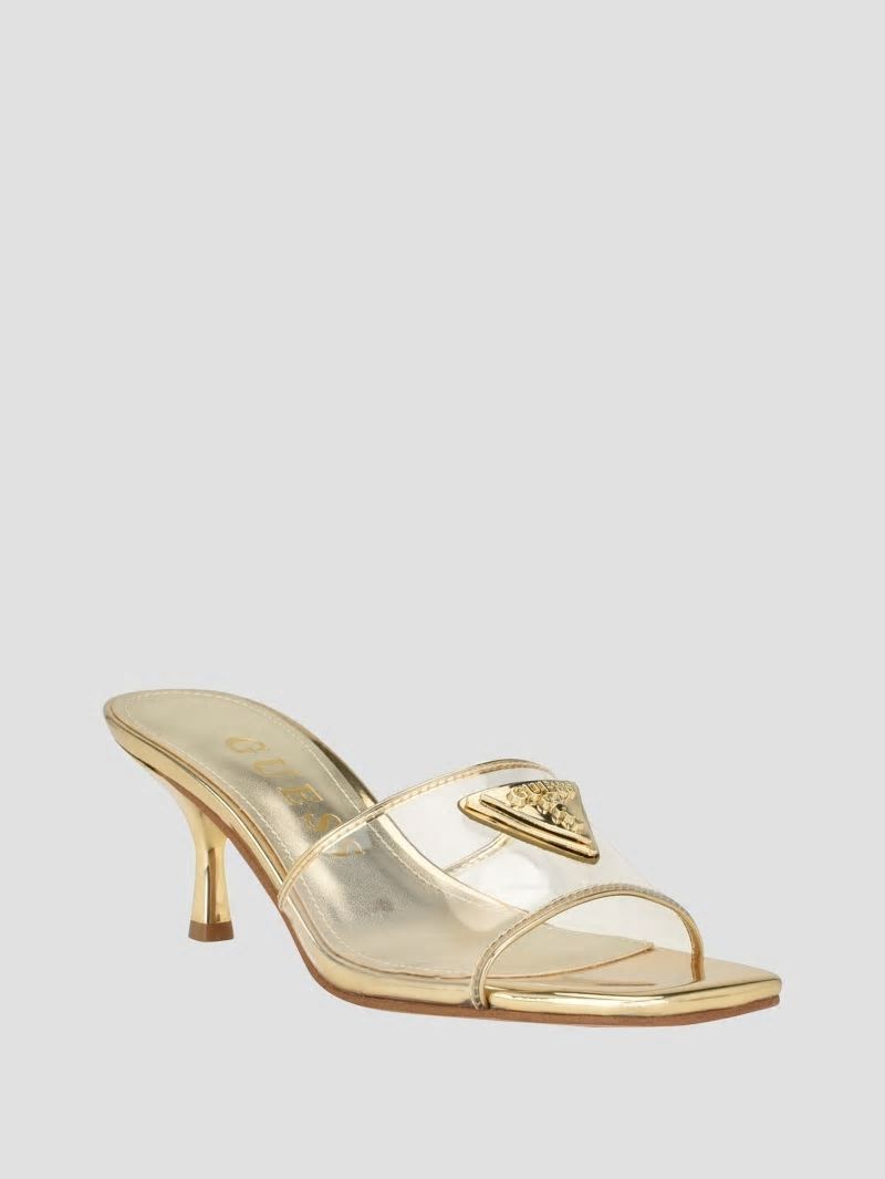 Guess Lusie Triangle Clear Kitten Mules - Gold Guess Lusie Triangle Clear Kitten Mules - Gold