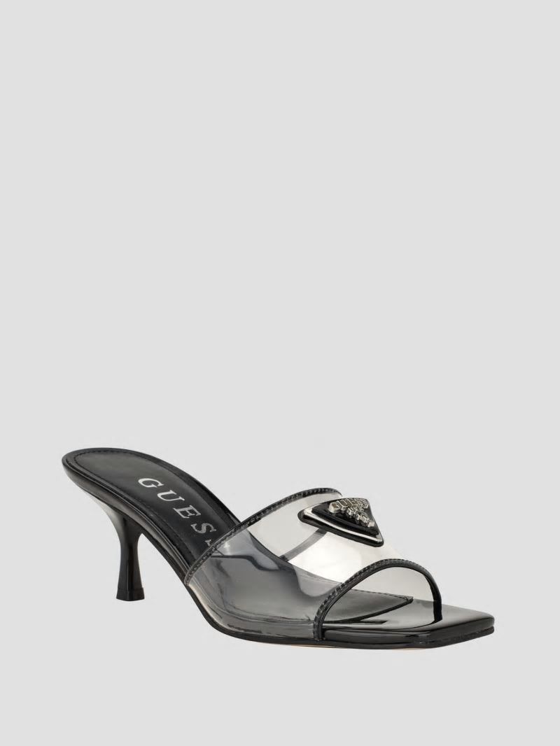Guess Lusie Triangle Clear Kitten Mules - Black 001 Guess Lusie Triangle Clear Kitten Mules - Black 001