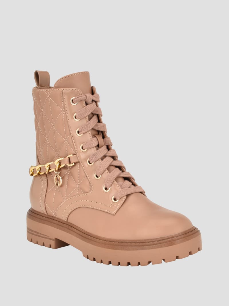 Guess Jellard Quilted Chain Moto Boots - Dark Natural Guess Jellard Quilted Chain Moto Boots - Dark Natural