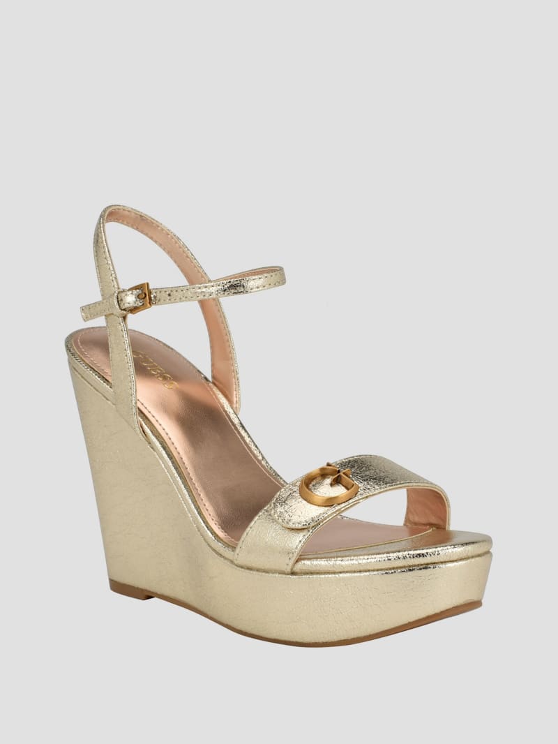 Guess Himifa Shimmer Metallic G Wedge Sandals - Gold Guess Himifa Shimmer Metallic G Wedge Sandals - Gold
