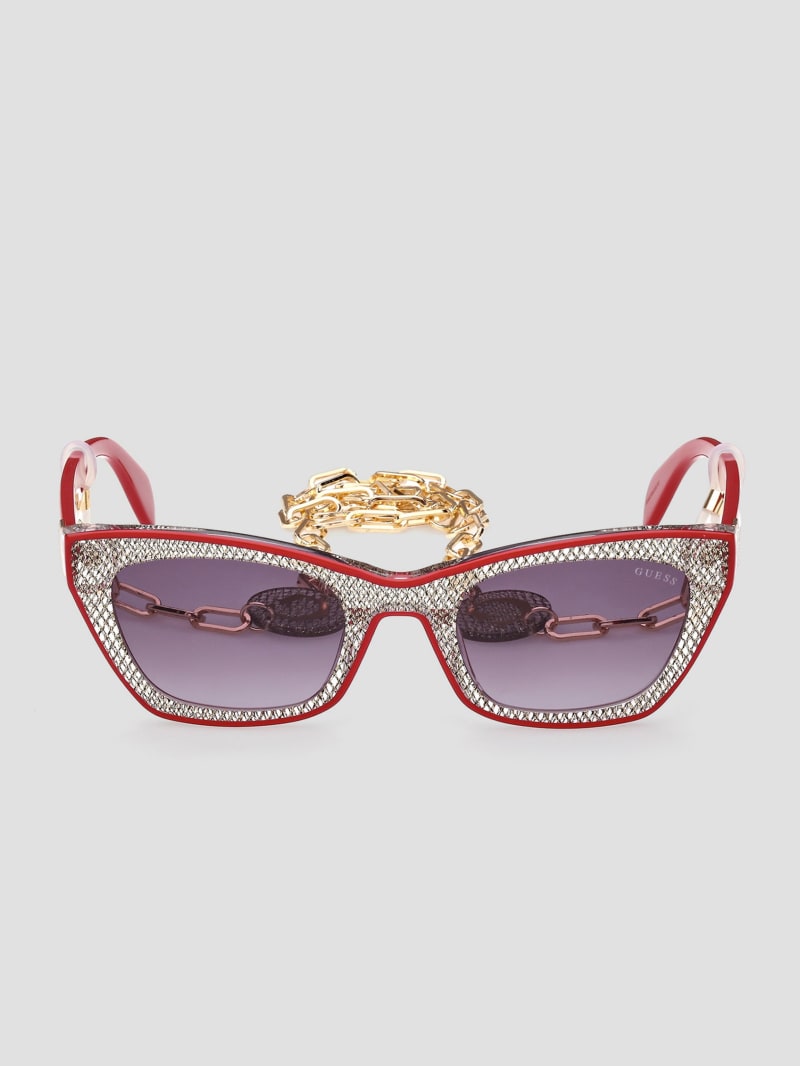 Guess Metallic Plastic Cat-Eye Sunglasses - Red Guess Metallic Plastic Cat-Eye Sunglasses - Red
