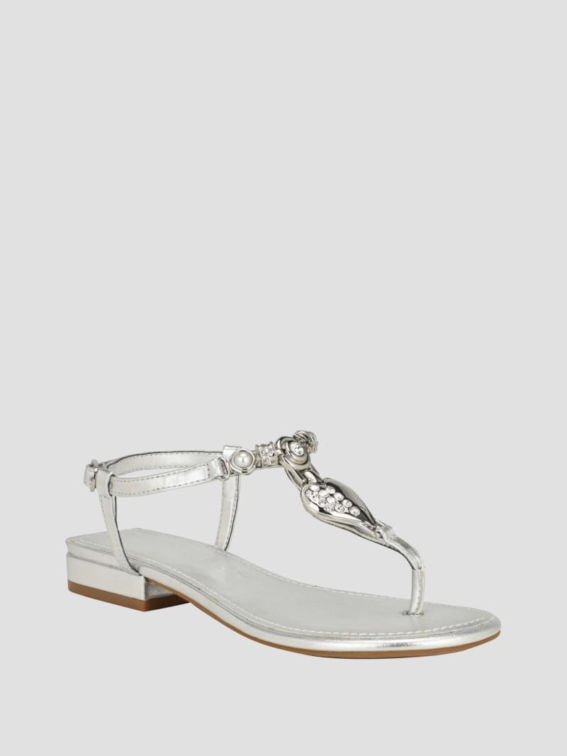 Guess Jiarella T-Strap Signature Sandal - Silver 040 Guess Jiarella T-Strap Signature Sandal - Silver 040