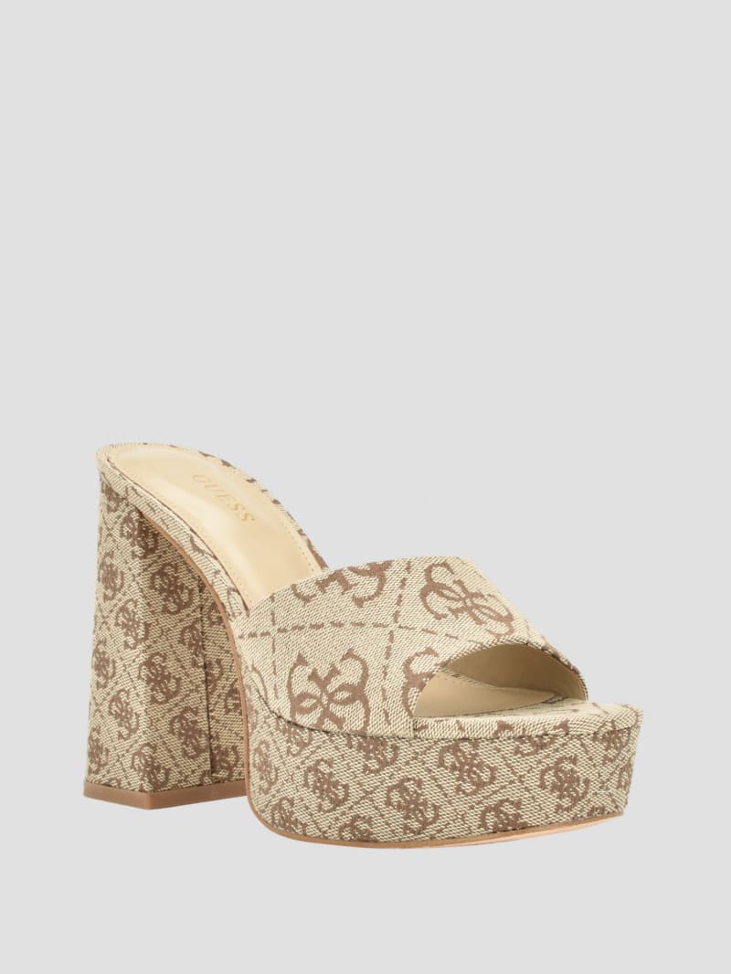 Guess Jadah Logo Platform Heels - Medium Brown Guess Jadah Logo Platform Heels - Medium Brown