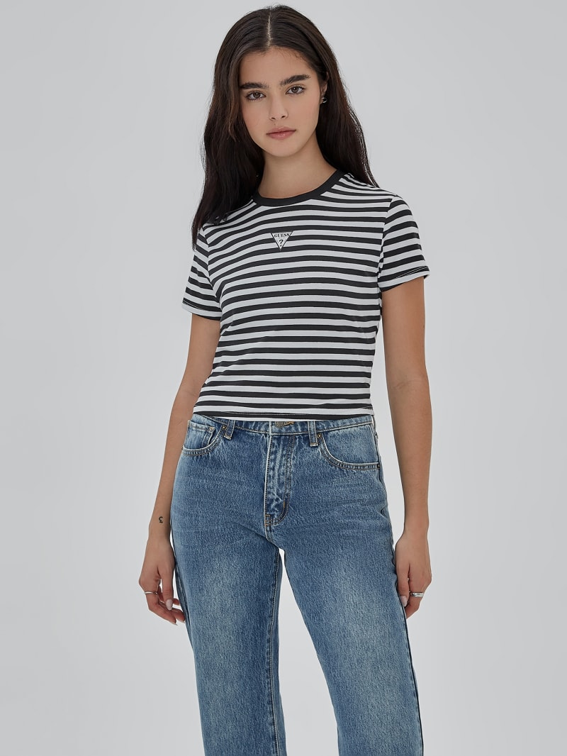 Guess GUESS Originals Core Striped Baby Tee - Pure White Multi Guess GUESS Originals Core Striped Baby Tee - Pure White Multi