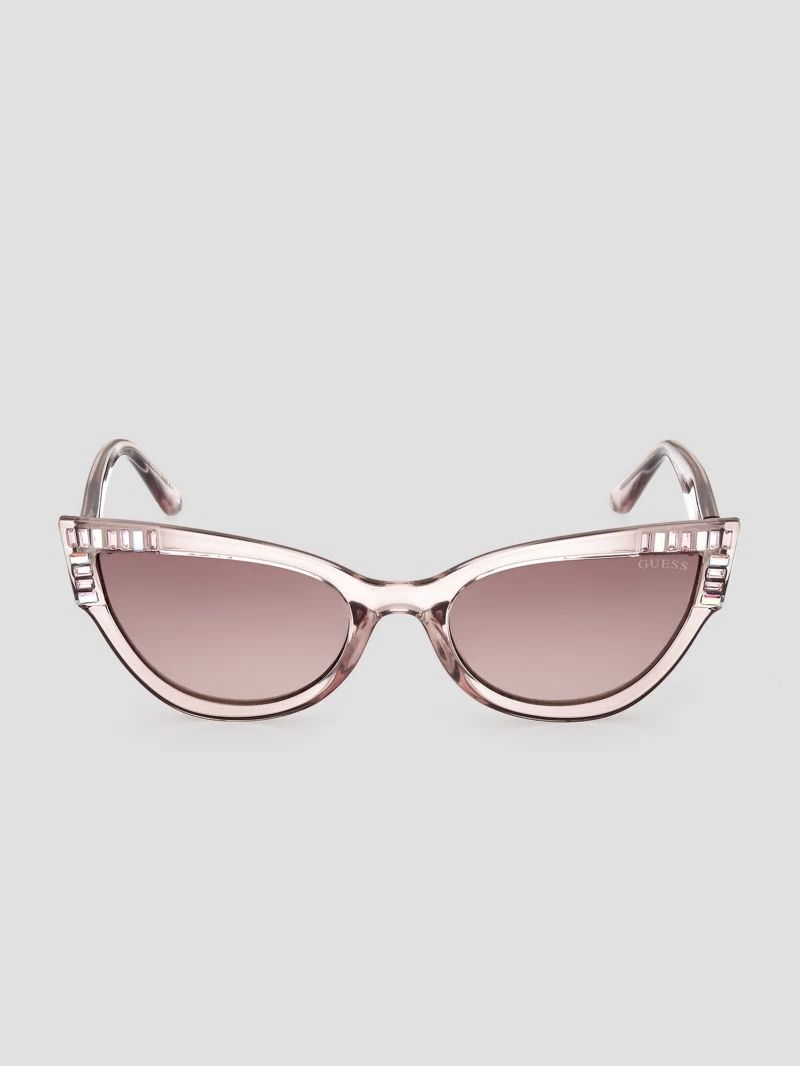 Guess Plastic Cat-Eye Stone Sunglasses - Nude Guess Plastic Cat-Eye Stone Sunglasses - Nude
