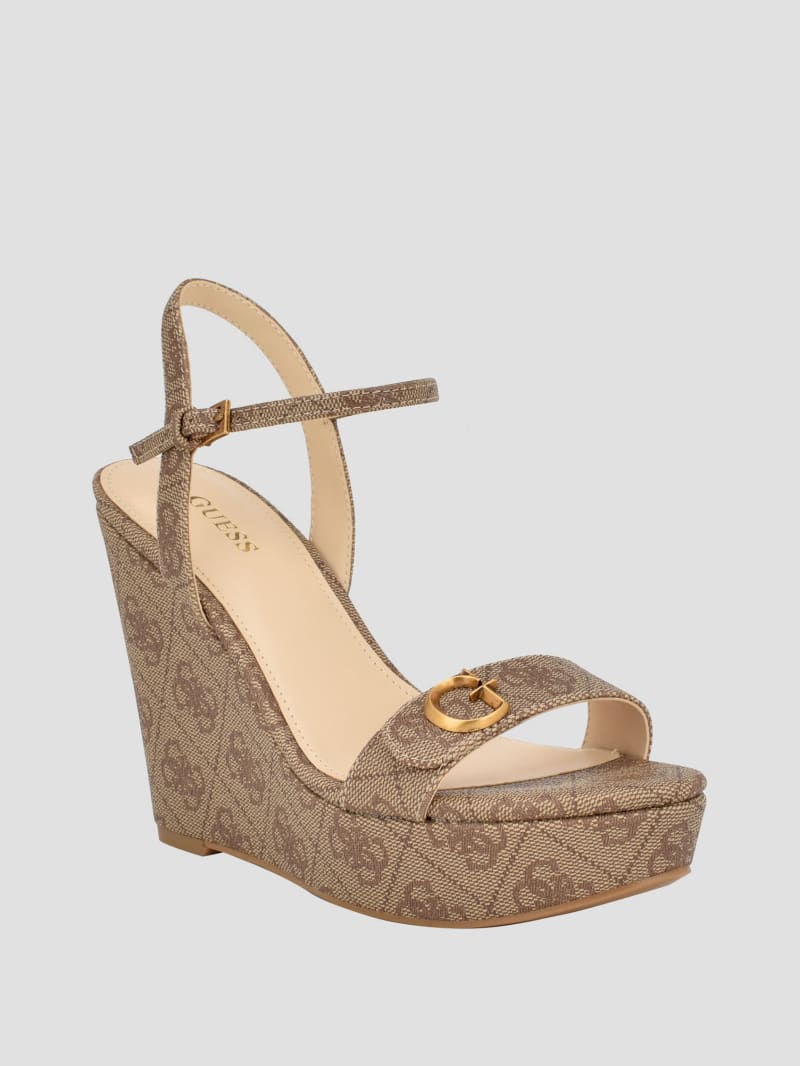 Guess Himifa Shimmer Metallic G Wedge Sandals - Medium Brown Guess Himifa Shimmer Metallic G Wedge Sandals - Medium Brown