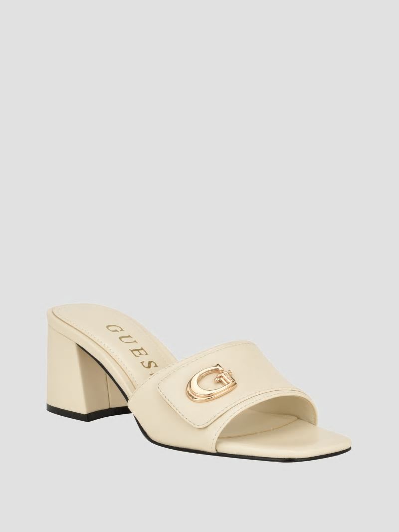 Guess Gallai Block Heel Mules - Ivory 150 Guess Gallai Block Heel Mules - Ivory 150