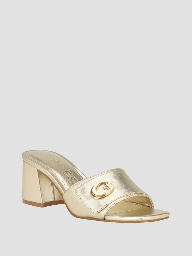 Guess Gallai Block Heel Mules - Gold Guess Gallai Block Heel Mules - Gold