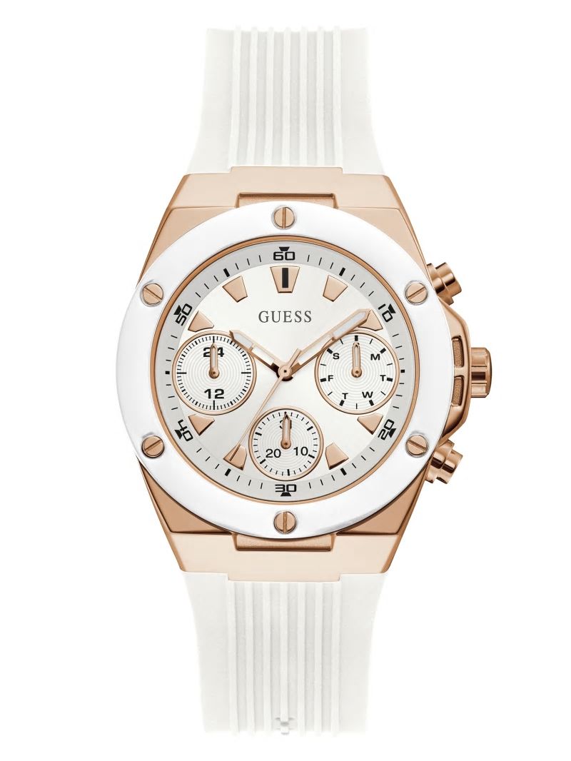 Guess Rose Gold-Tone And White Multifunction Watch - White Multi Guess Rose Gold-Tone And White Multifunction Watch - White Multi