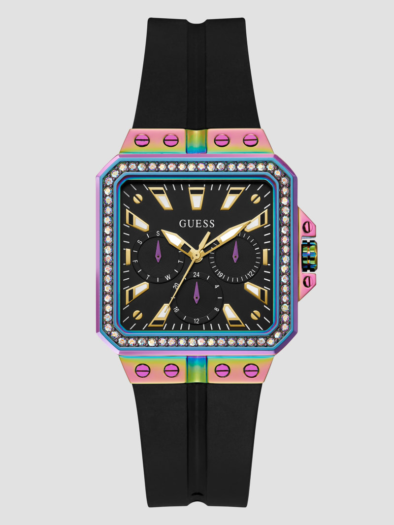 Guess Iridescent and Black Silicone Multifunction Watch - Iridescent Multi Guess Iridescent and Black Silicone Multifunction Watch - Iridescent Multi